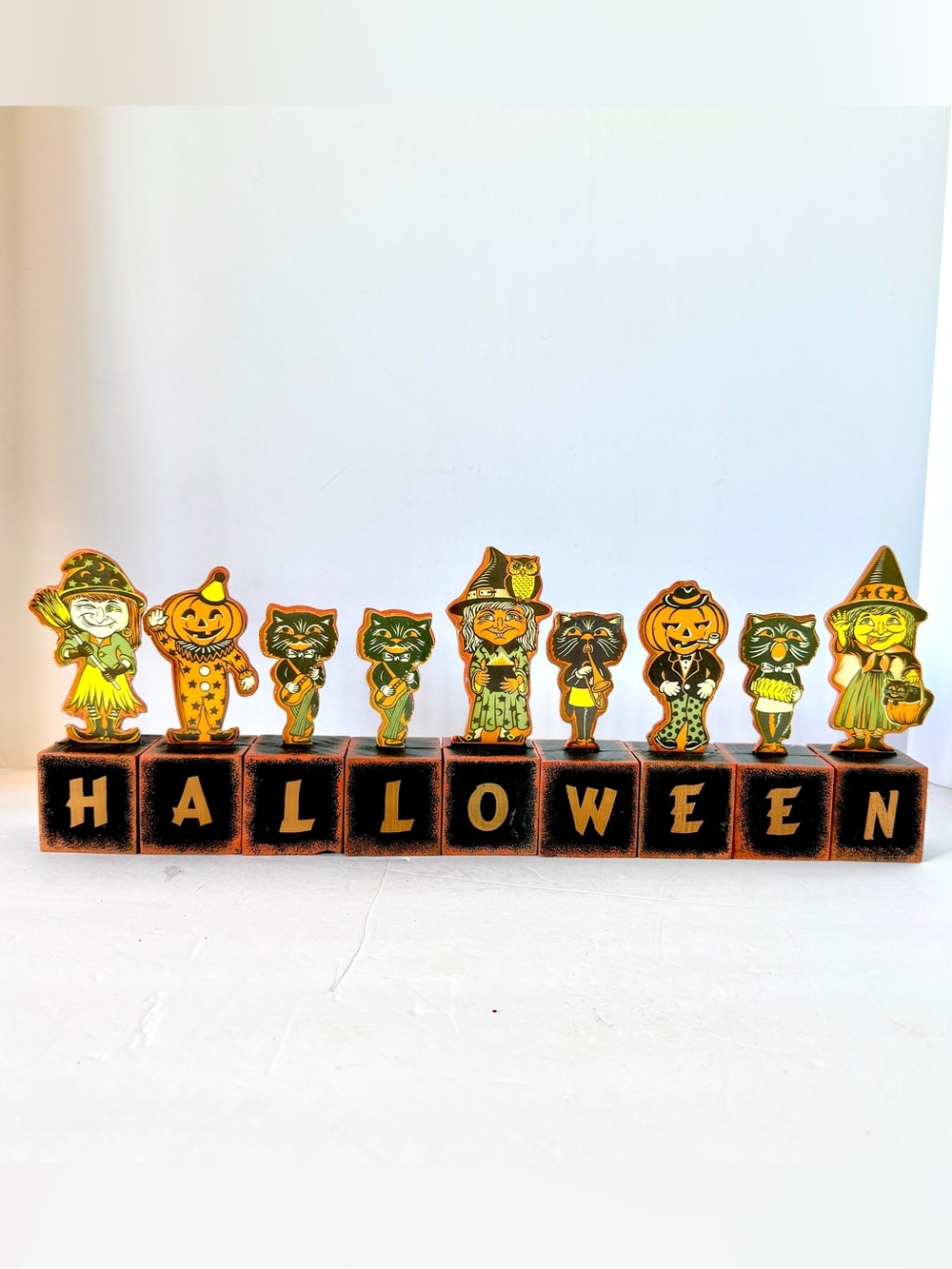 Retro Halloween Wooden Block Set – Hallowe’en Shelf & Mantel Decor